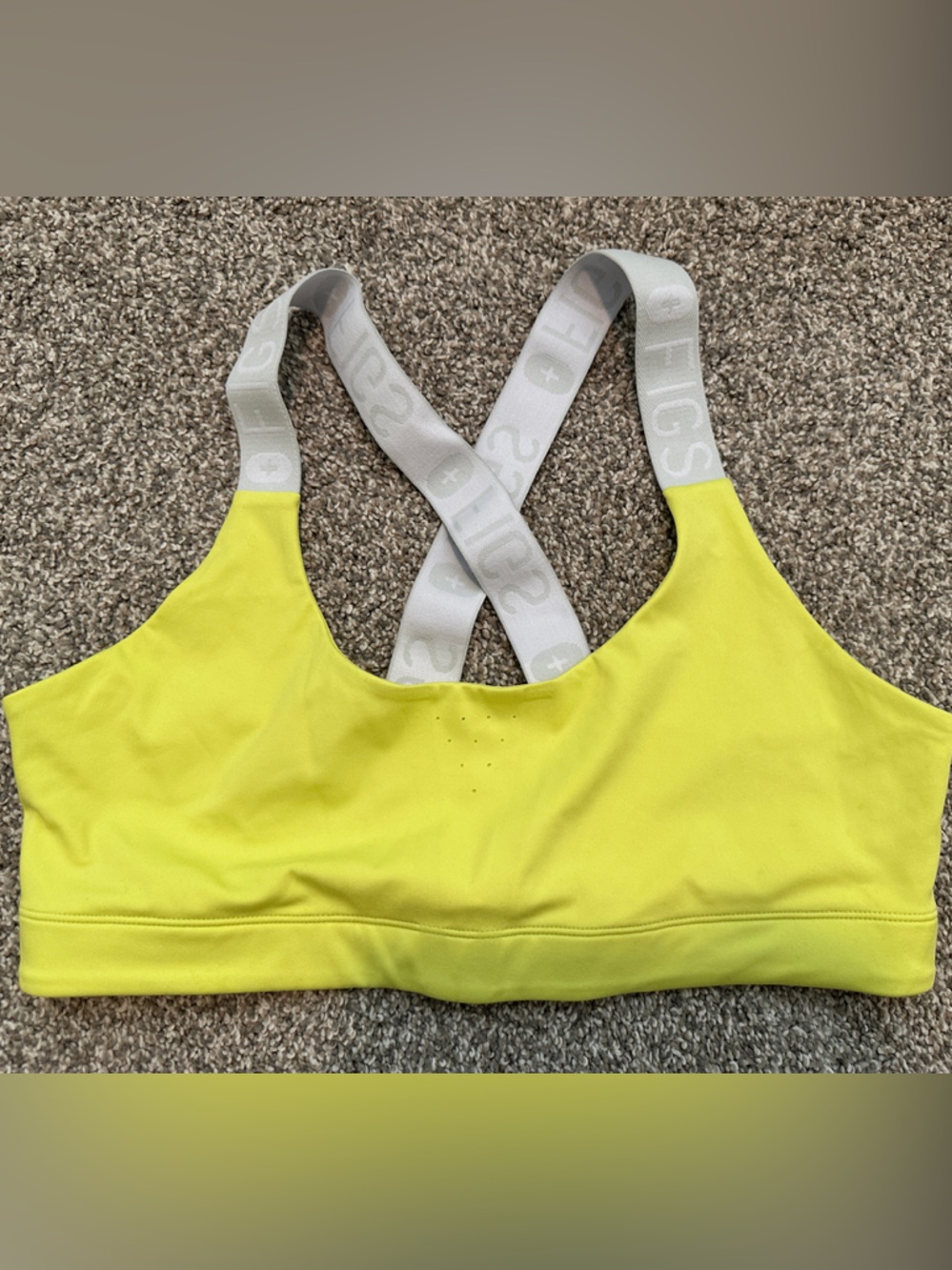 Figs Neon Yellow Sports Bra with White Branded Straps
